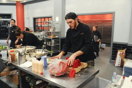 Tiffani Faison, Spike Mendelsohn, Antonia Lofaso, and Michael Isabella in Top Chef (2006)