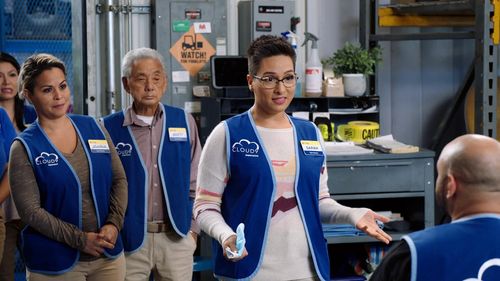 Colton Dunn, Jon Miyahara, Roxanna Medina, and Selisha Shertick in Superstore: Hair Care Products (2021)