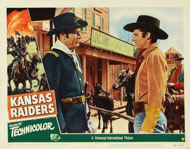 Tony Curtis, Audie Murphy, and Richard Arlen in Kansas Raiders (1950)