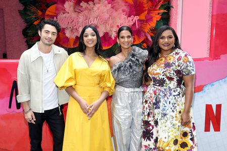 Maitreyi Ramakrishnan, Mindy Kaling, Poorna Jagannathan, and Darren Barnet at an event for Never Have I Ever (2020)