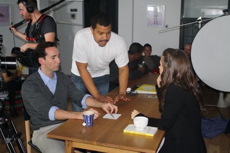 Daniel Keith, Meredith May and Garrett Carey on the set of Small World