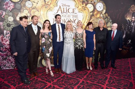 Johnny Depp, Anne Hathaway, Joe Roth, Sacha Baron Cohen, James Bobin, Matt Lucas, Suzanne Todd, and Mia Wasikowska at an