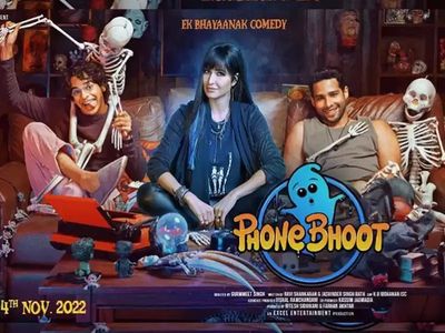 Katrina Kaif, Ishaan Khattar, and Siddhant Chaturvedi in Phone Bhoot (2022)