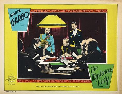 Greta Garbo, Gustav von Seyffertitz, Edward Connelly, and Albert Pollet in The Mysterious Lady (1928)