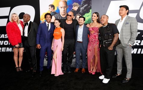 Charlize Theron, Vin Diesel, Jordana Brewster, Sung Kang, Shad Moss, Justin Lin, Ludacris, Tyrese Gibson, and Anna Sawai