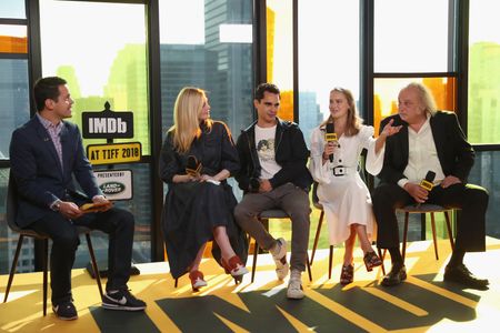 Zlatko Buric, Elle Fanning, Max Minghella, Dave Karger, and Clara Rugaard at an event for Teen Spirit (2018)