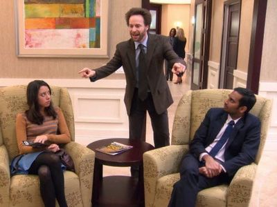 Jon Glaser, Aziz Ansari, and Aubrey Plaza in Parks and Recreation (2009)