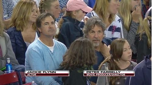 Jackie Flynn at Boston Red Sox game with Peter Farrelly