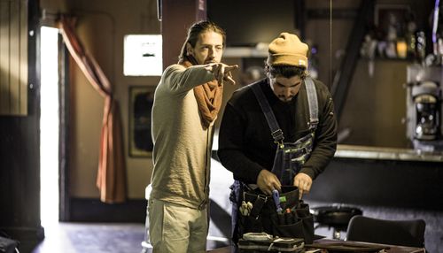 Gabriele Fabbro and Nicholas Hagen on the set of 