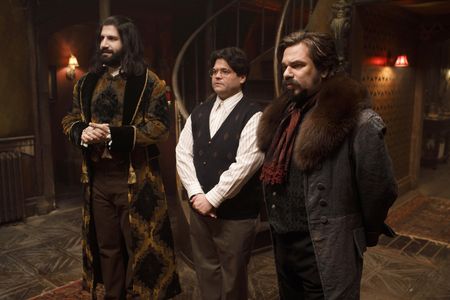 Kayvan Novak, Matt Berry, and Harvey Guillén in What We Do in the Shadows (2019)