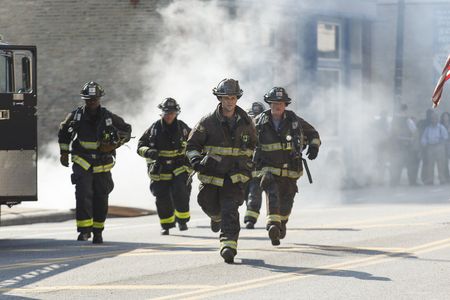 Jesse Spencer, Christian Stolte, Eamonn Walker, and Delaney Vallese in Chicago Fire (2012)