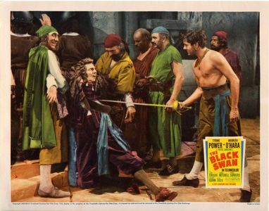 Tyrone Power, Fortunio Bonanova, Jack Low, Frank McGrath, and Constantine Romanoff in The Black Swan (1942)