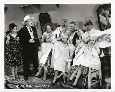 Moe Howard, Larry Fine, Dorothy Appleby, Dorothy DeHaven, Curly Howard, Marjorie Kane, Bob O'Connor, and Blanca Vischer 