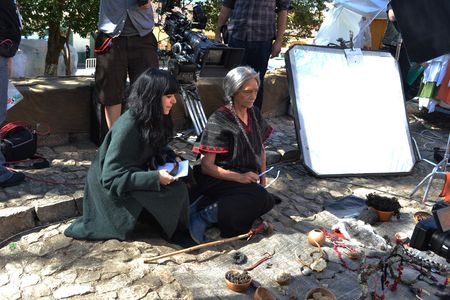 Eva Aridjis and Ofelia Medina on the set of 