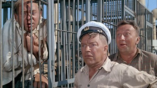 Vladimir Belokurov, Evgeniy Leonov, and Aleksei Smirnov in Striped Trip (1961)