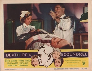 Yvonne De Carlo, Zsa Zsa Gabor, George Sanders, Nancy Gates, Jewell Lain, and Herbert Lytton in Death of a Scoundrel (19