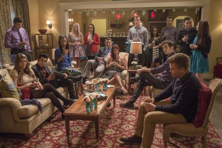 Molly Tarlov, Brett Davern, Beau Mirchoff, Brando Eaton, Jillian Rose Reed, Niko Pepaj, and Erinn Westbrook in Awkward. 