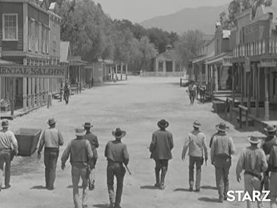 Trevor Bardette, Douglas Fowley, John Milford, Hugh O'Brian, and Steve Rowland in The Life and Legend of Wyatt Earp (195