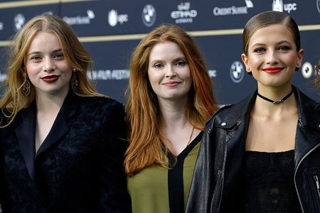 Lisa Brühlmann, Luna Wedler, and Zoë Pastelle Holthuizen at an event for Blue My Mind (2017)