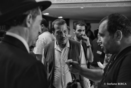 Gad Elmaleh, Aziz Dades, Jerome Cohen Olivar on the set of 