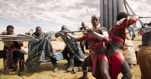 Florence Kasumba, Antonio Lewis Todd, and Lupita Nyong'o in Black Panther (2018)