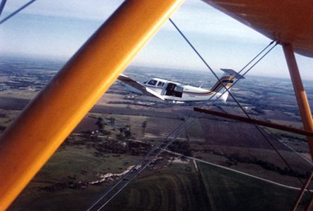 Camera plane from Stearman biwing being filmed in SKYWARD