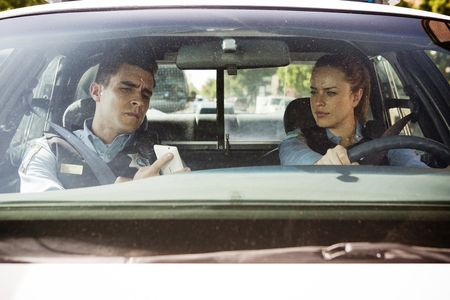 Josh Segarra and Jessica McNamee in Sirens (2014)