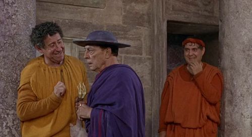 Buster Keaton, Jack Gilford, and Zero Mostel in A Funny Thing Happened on the Way to the Forum (1966)