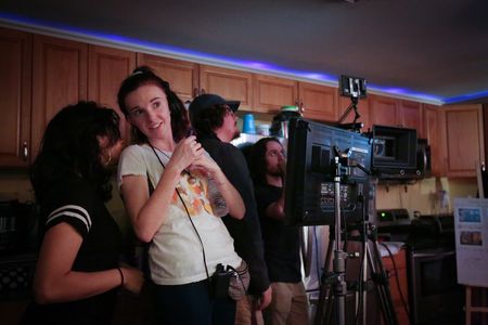 Writer/Director Kyra Gardner confers with Producer Cristina Trabada on the set of 