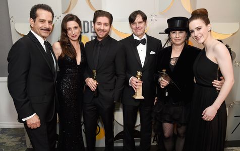 Tony Shalhoub, Marin Hinkle, Daniel Palladino, Amy Sherman-Palladino, Michael Zegen, and Rachel Brosnahan at an event fo