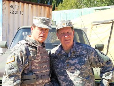 Michael Pare and Denny Nolan on break between scenes