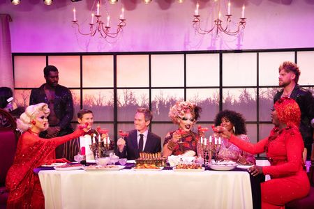 Neil Patrick Harris, David Burtka, Roy Haylock, Haneefah Wood, Latrice Royale, and Trinity The Tuck in Drag Me to Dinner