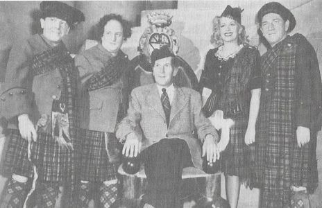 Moe Howard, Larry Fine, Shemp Howard, Hugh McCollum, and Christine McIntyre in The Hot Scots (1948)