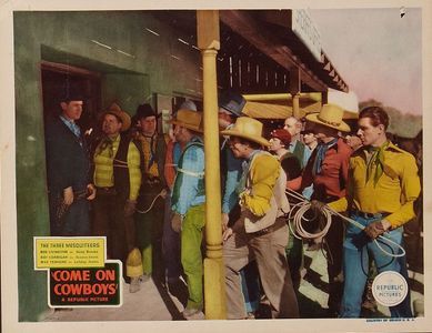 George Burton, Ray Corrigan, Jack Kirk, Robert Livingston, George Plues, Rose Plumer, Al Taylor, and Max Terhune in Come