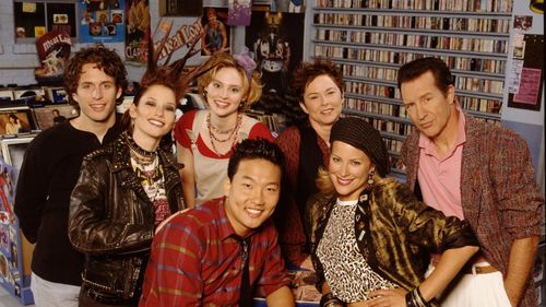 Brittany Daniel, Tinsley Grimes, Chyler Leigh, Geoff Pierson, Margaret Smith, Glenn Howerton, and Eddie Shin in That '80