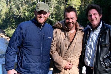 Nial Fulton, Ciaran McMenamin and Adrian Dunbar on the set of The Last Confession of Alexander Pearce.