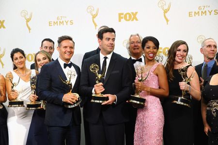 Carson Daly, Mark Burnett, and Ashley Sylvester at an event for The 67th Primetime Emmy Awards (2015)