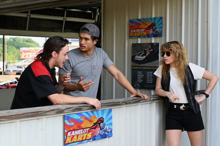 Natasha Lyonne, Charles Melton, and Jack Alcott in Poker Face (2023)