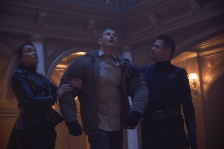 Tom Hopper, David Castañeda, and Emmy Raver-Lampman in The Umbrella Academy (2019)