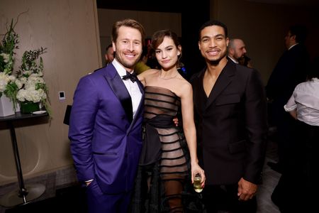 Glen Powell, Lily James, and Greg Tarzan Davis