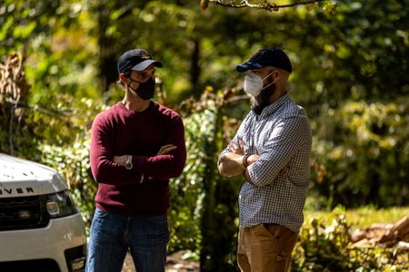 Producer Mark Heidelberger (left) with director Marcos Efron on the set of 