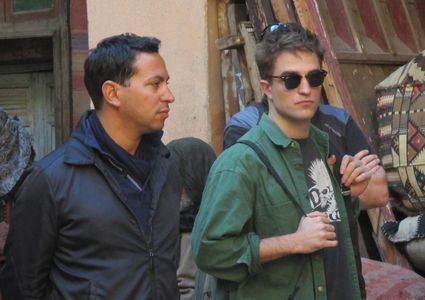 Hicham Hajji and Robert Pattinson on Queen of the Desert set