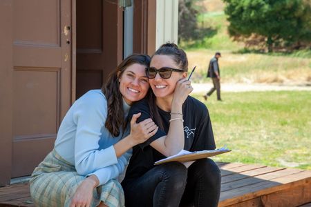 Sarah Brown Carter and Sofia Drai on set of Avil.