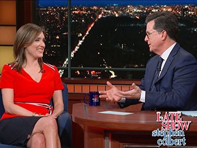 Stephen Colbert and Margaret Brennan in The Late Show with Stephen Colbert (2015)