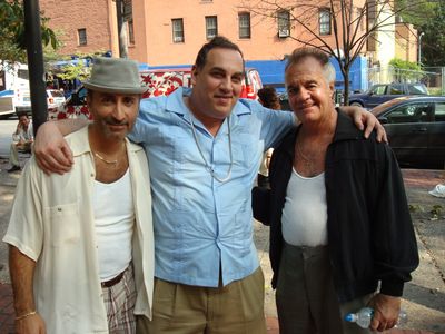 Michael Mazzeo, Vic Martino and Tony Sirico on the set of FAMILY ON BOARD