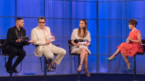 Alyssa Milano, Isaac Mizrahi, Georgina Chapman, and Michael Costello in Project Runway All Stars (2012)