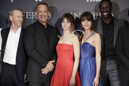 Tom Hanks, Ron Howard, Felicity Jones, Ana Ularu, and Omar Sy at an event for Inferno (2016)