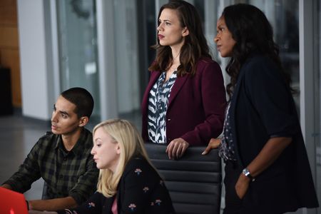 Merrin Dungey, Hayley Atwell, Emily Kinney, and Manny Montana in Conviction (2016)