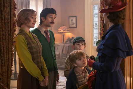 Emily Mortimer, Ben Whishaw, Emily Blunt, Nathanael Saleh, and Joel Dawson in Mary Poppins Returns (2018)