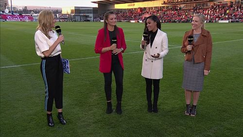 Gabby Logan, Alex Scott, Laura Bassett, and Nia Jones in Women's International Football (2010)